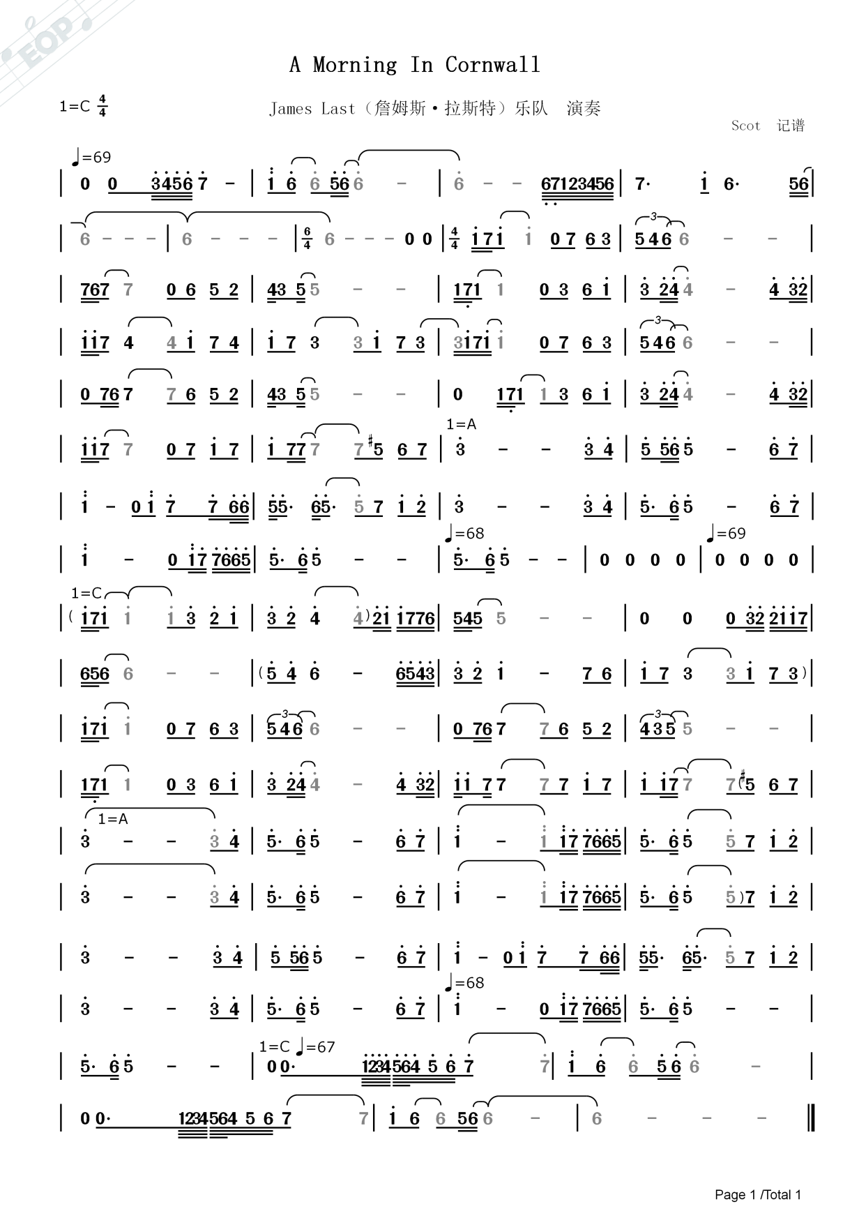 「排箫名曲」康沃尔的早晨(a morning in cornwall)——动态简谱