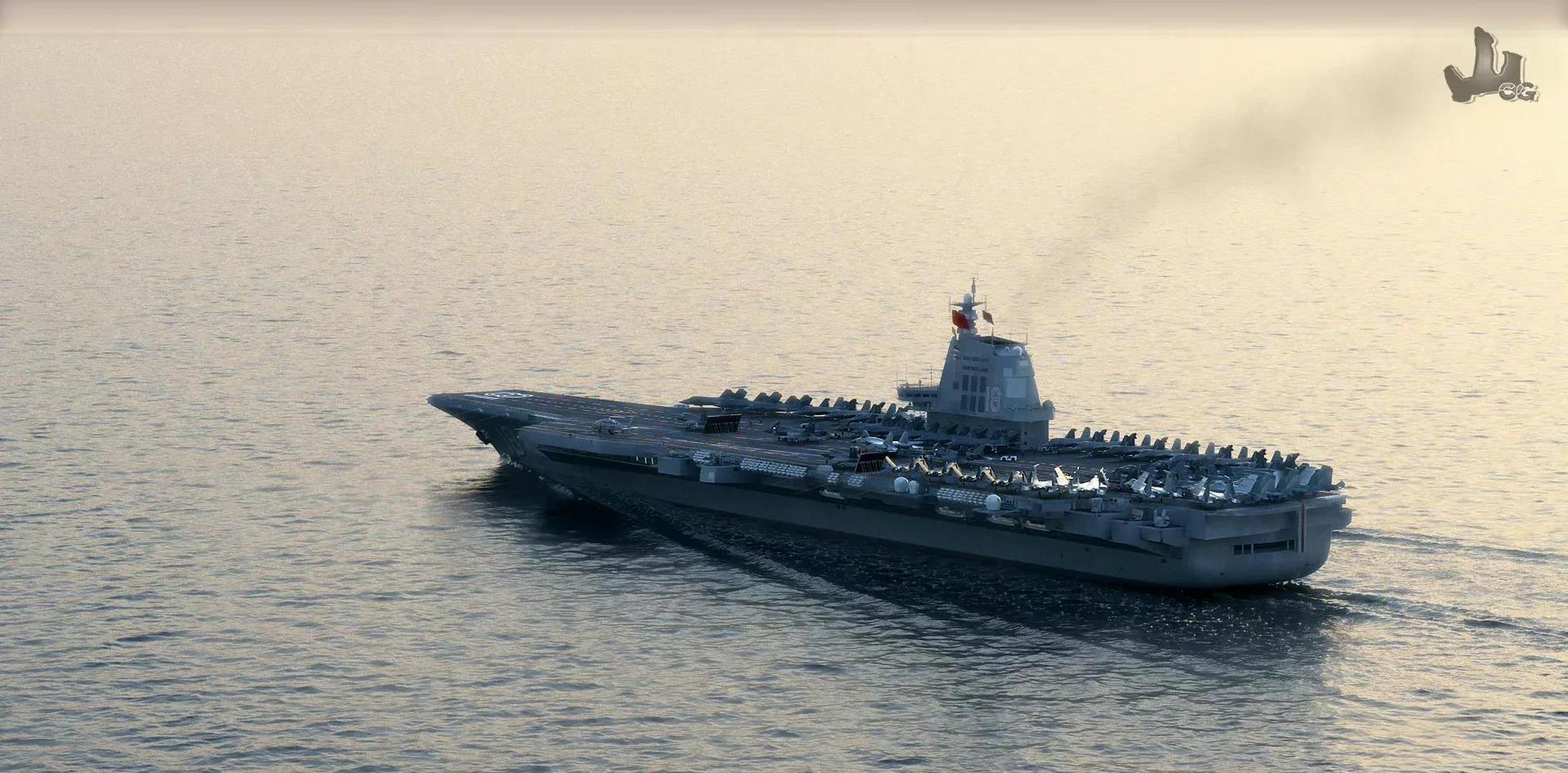 003电磁弹射航母服役效果图,作者:高山