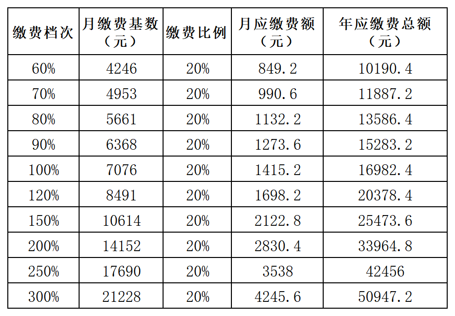 四川灵活就业养老保险缴费档次一览表(广元,广安,凉山)