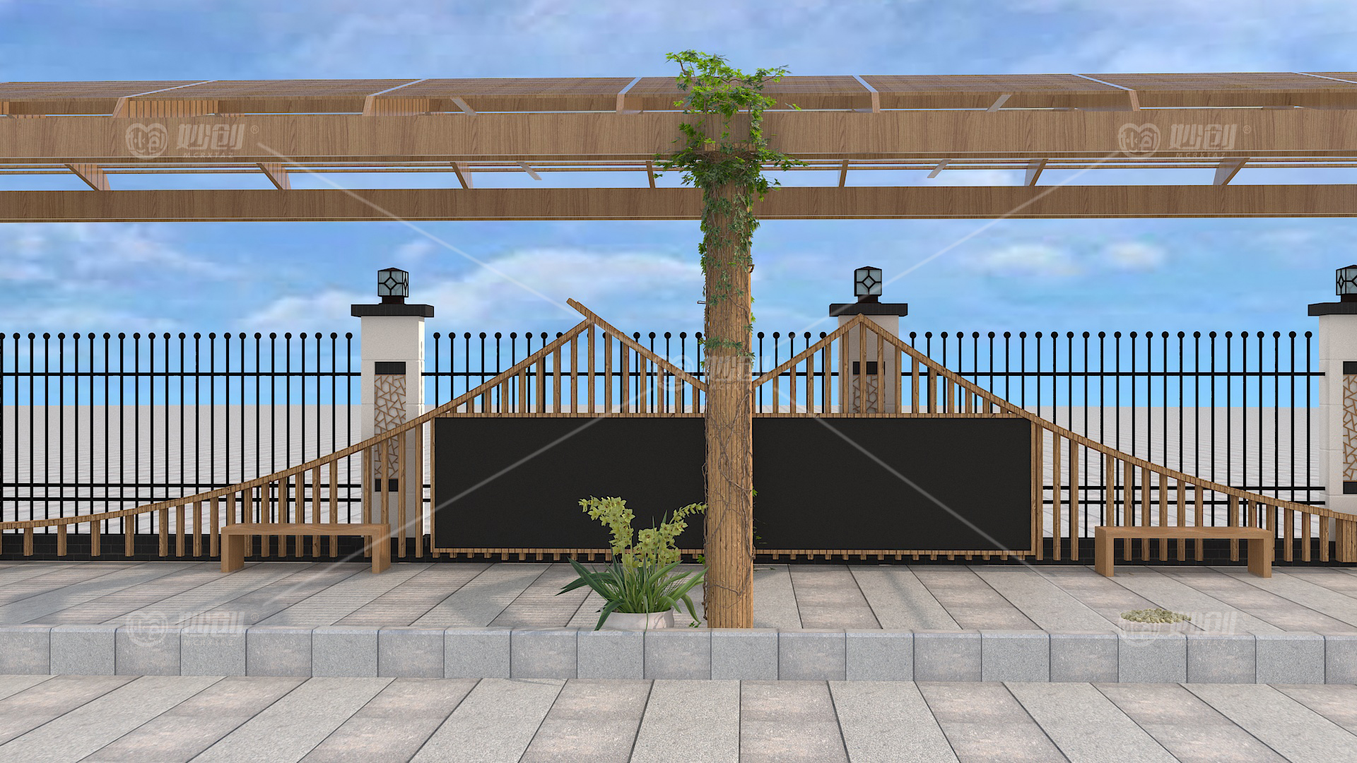 貌美又实用的户外木制长廊,就是这么招小盆友喜欢!