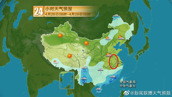 根据省气象台预报 29日 沿江江北中东部部分地区 有阵雨或雷雨 30日