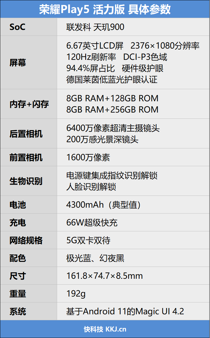 荣耀play5 参数图片