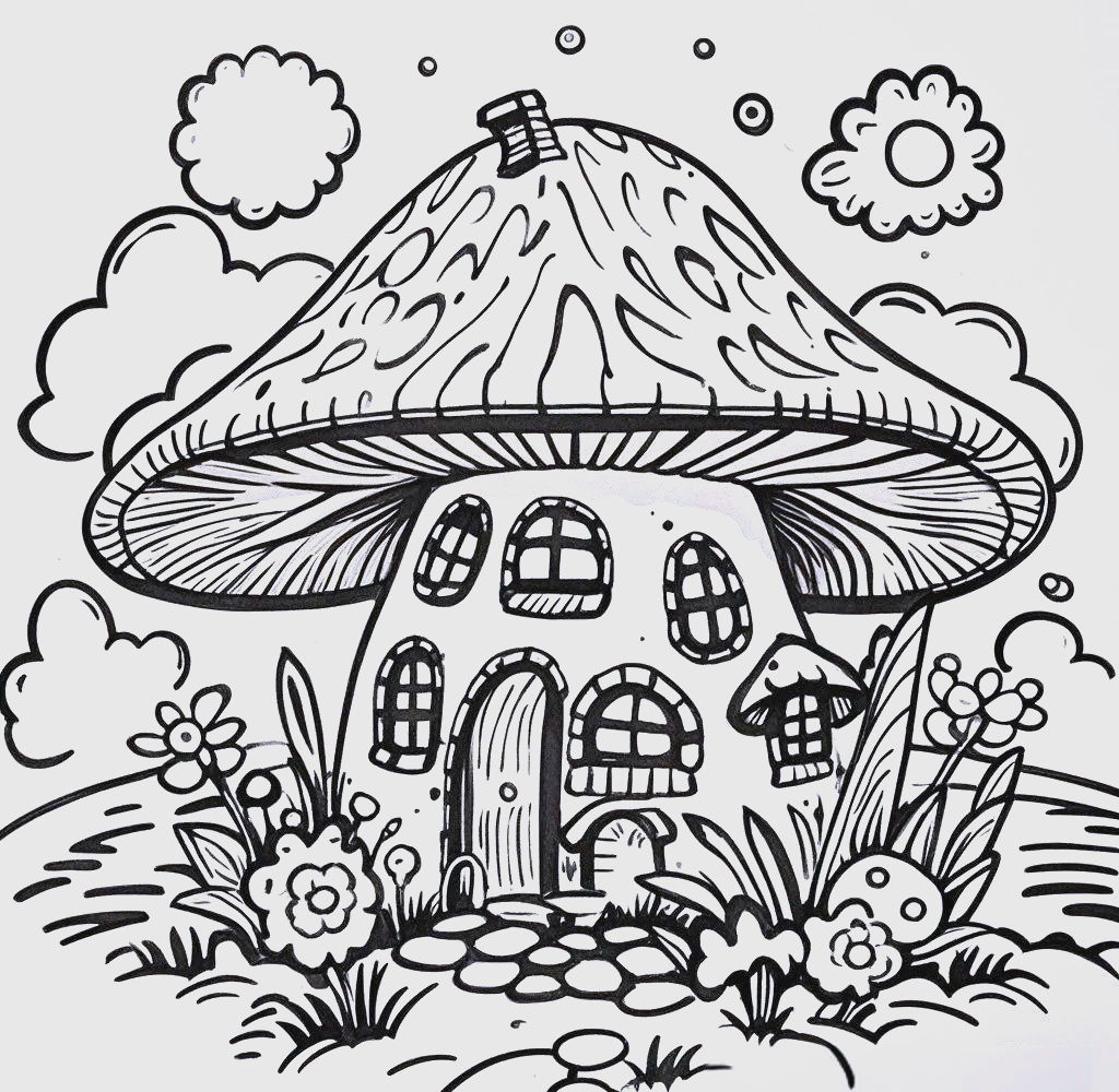 蘑菇主题的黑白线稿创意儿童画手绘指南