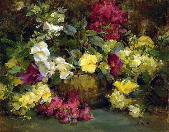 现代美国静物艺术家斯蒂芬妮·伯索尔花卉油画