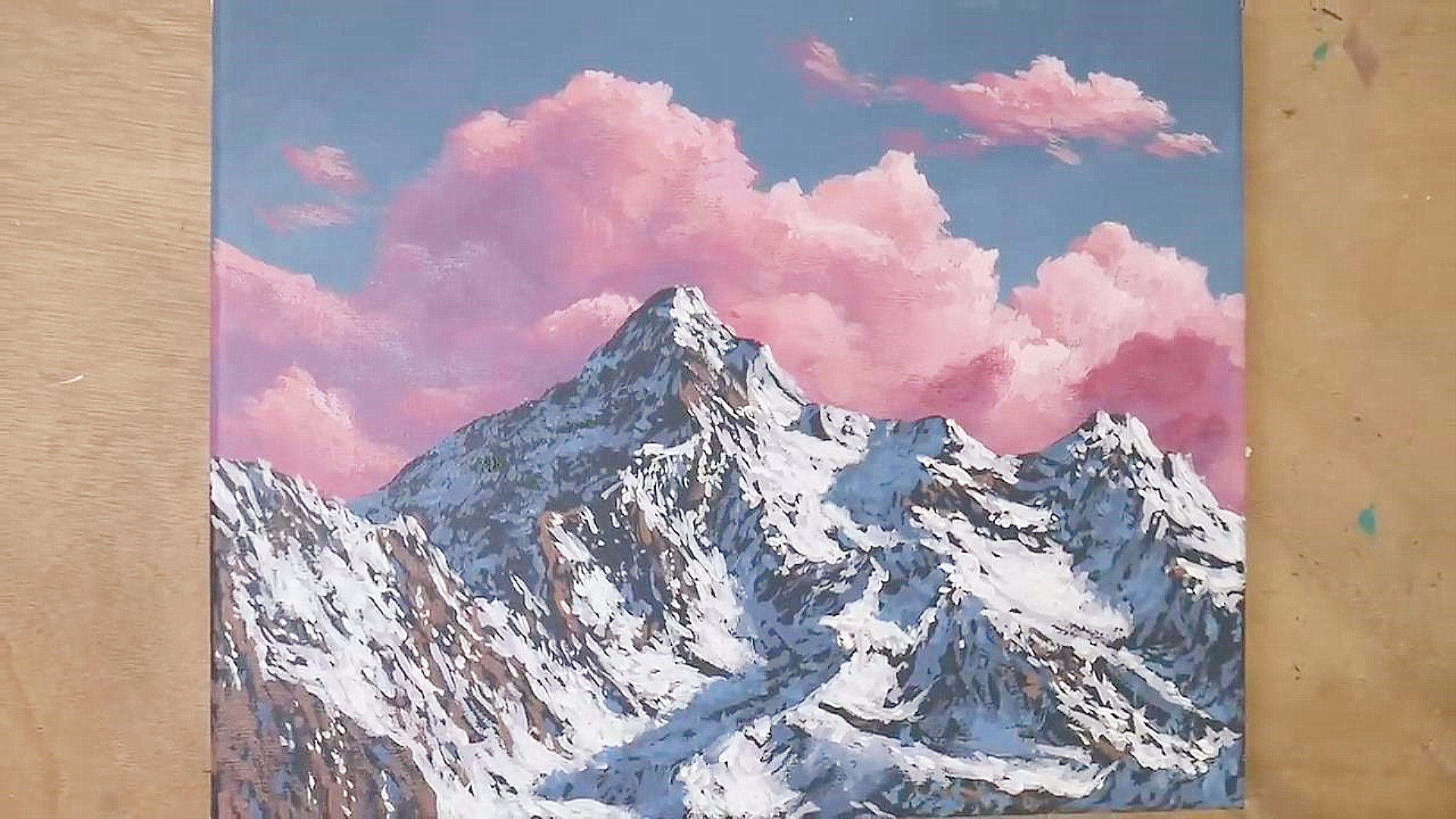 水粉雪山风景画图片