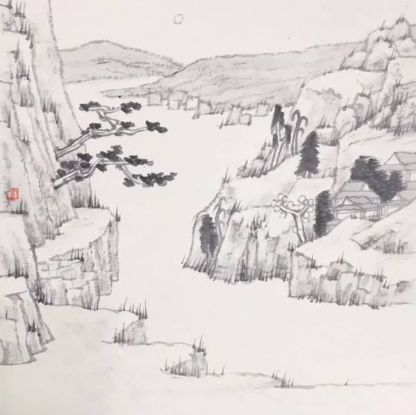 明月松間照——化建國的小幅山水作品