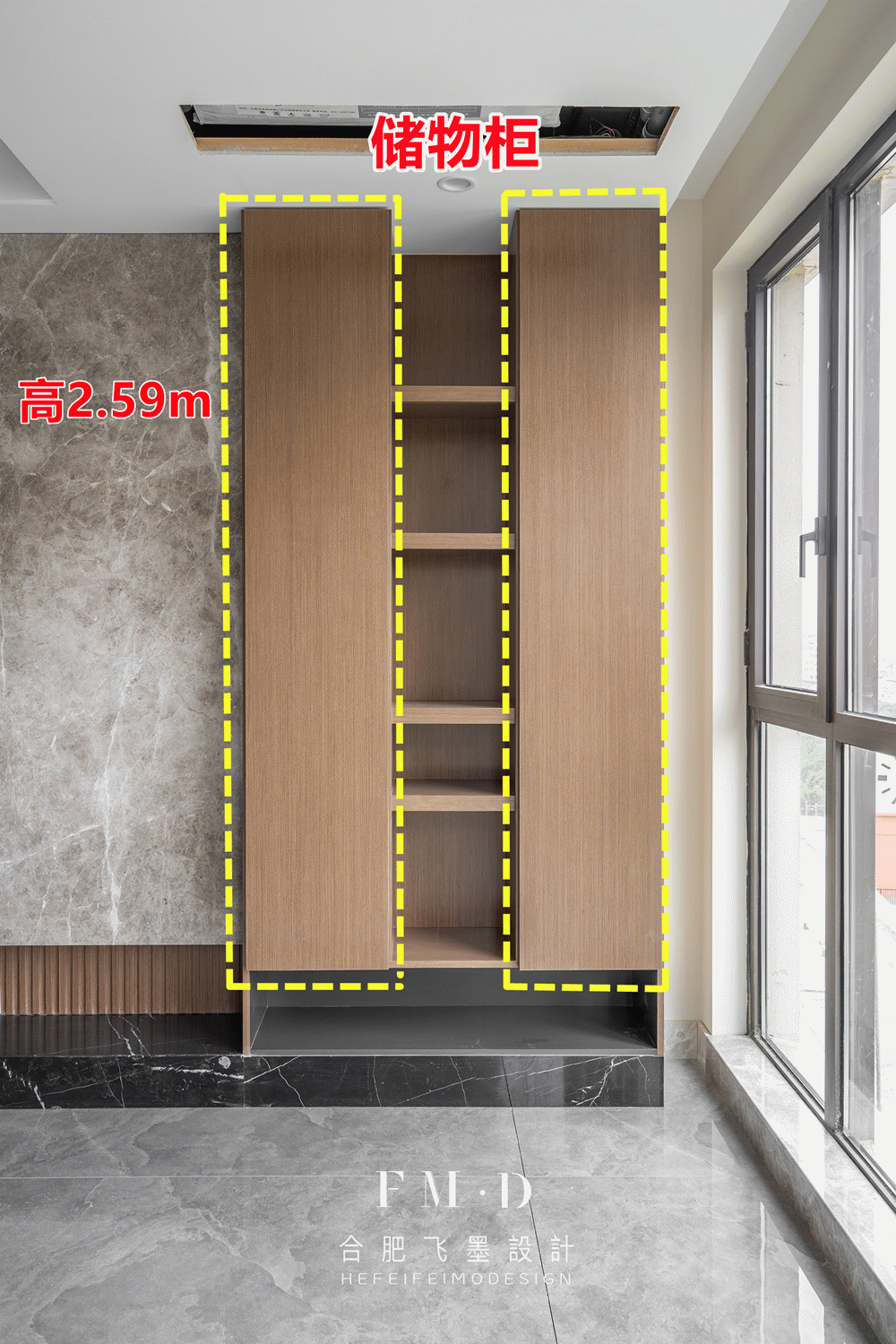 这么大的阳台晒衣服浪费,和客厅打通,多个2米5悬空储物柜很满意