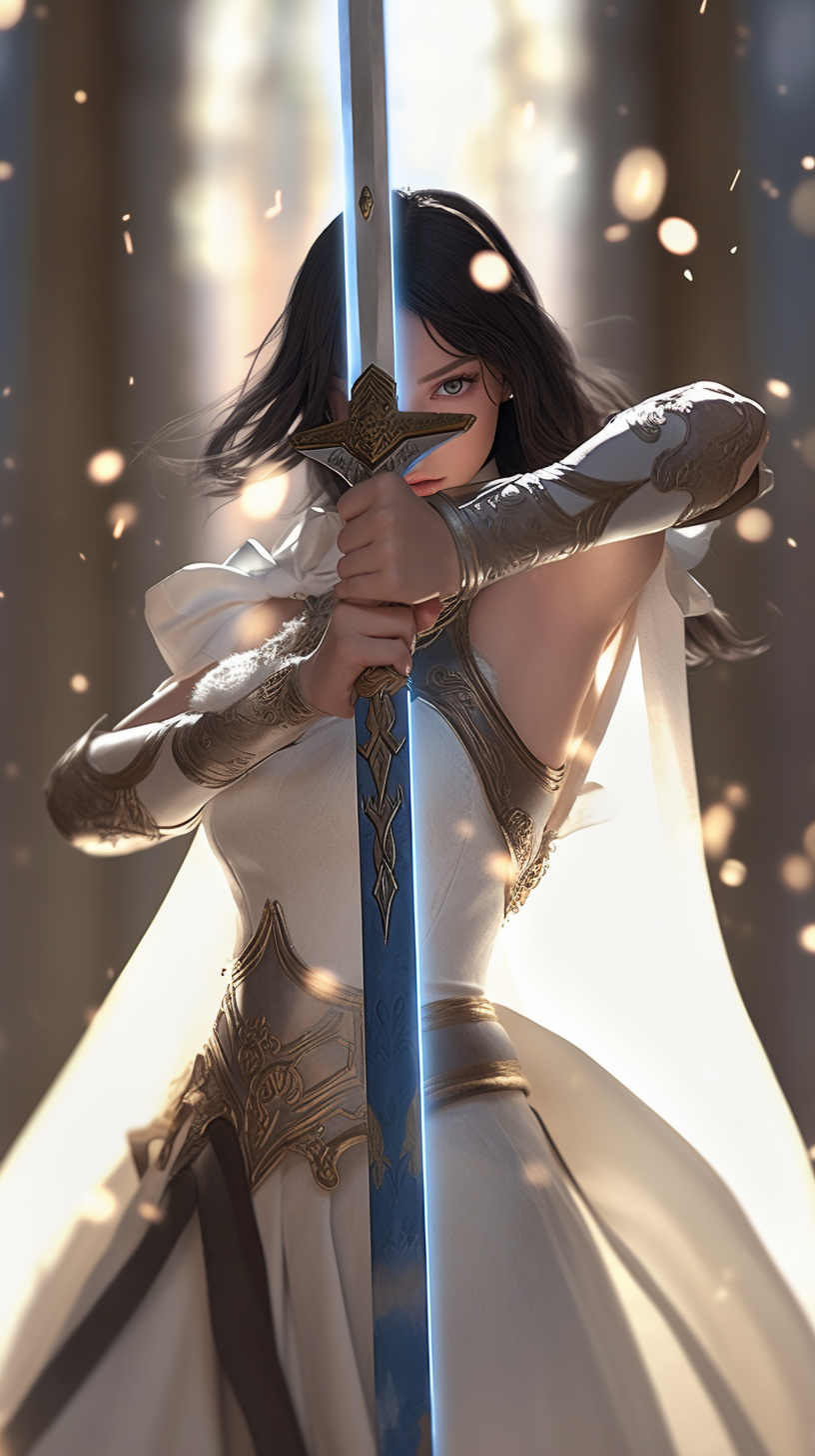 精美手机壁纸 白色铠甲天使美女战士 绝美的脸庞 动漫cg风格