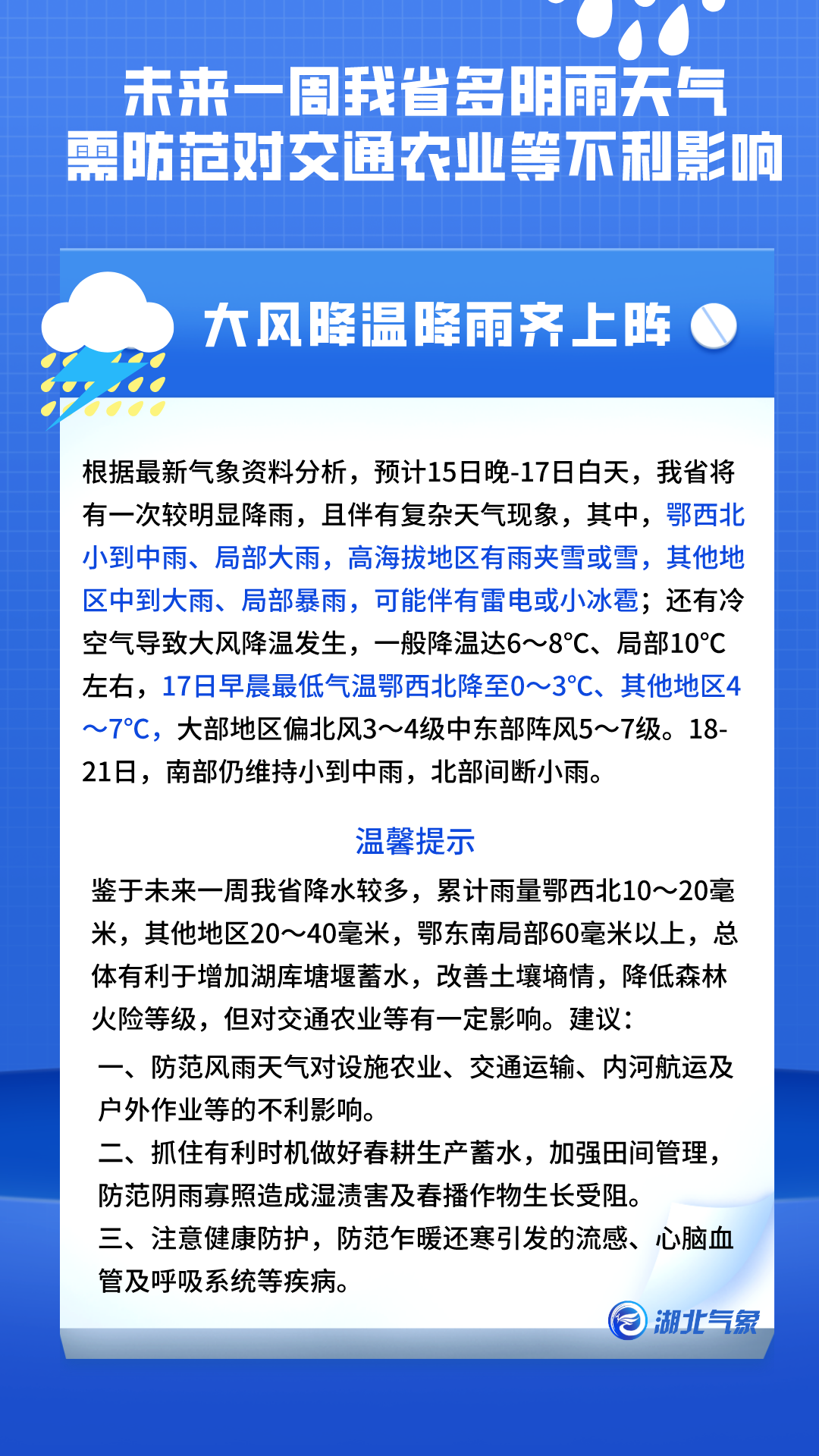 未來一週湖北多陰雨天氣!今晚起降雨降溫大幕開啟,這些地方還有雪