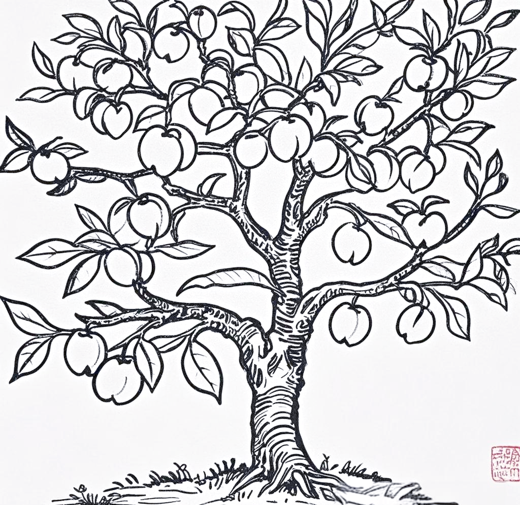 桃树线稿简笔画的详细绘制教程