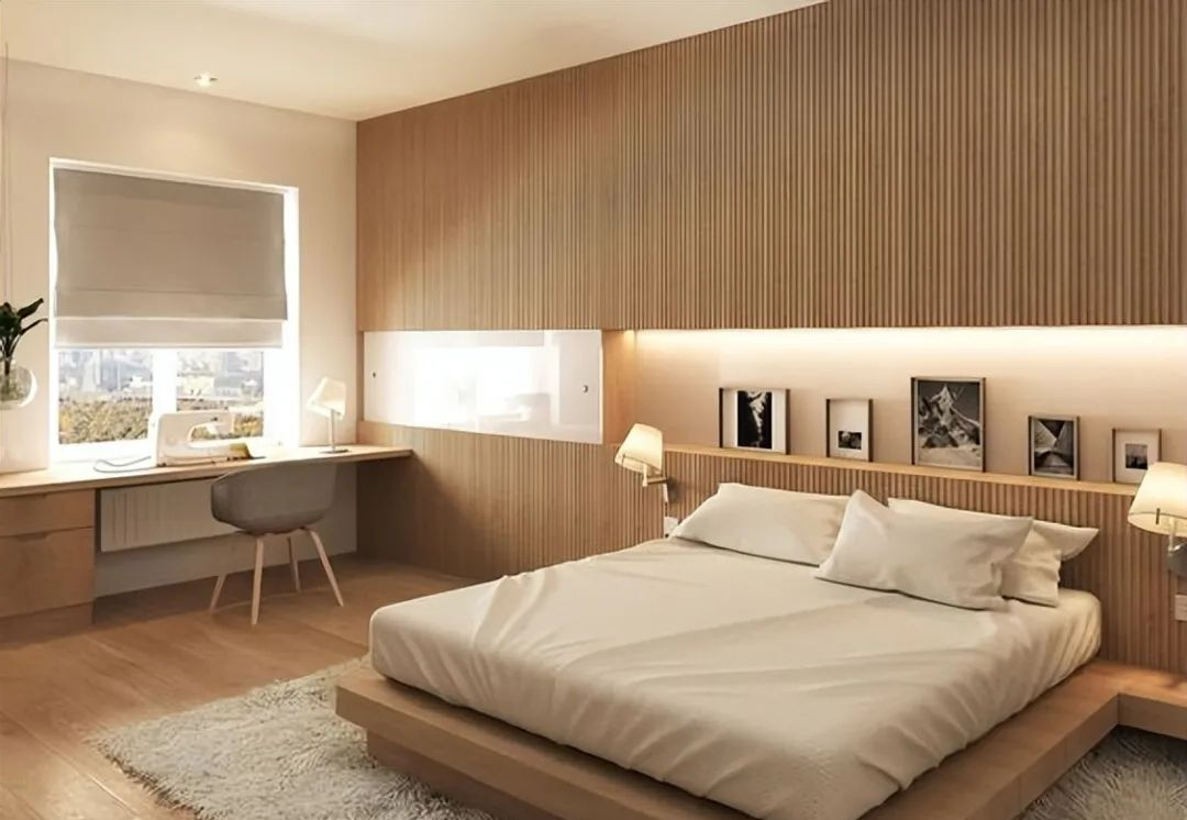 可以用于放置装饰品,水杯等物品,从而巧妙地替代了床头柜的实用功能