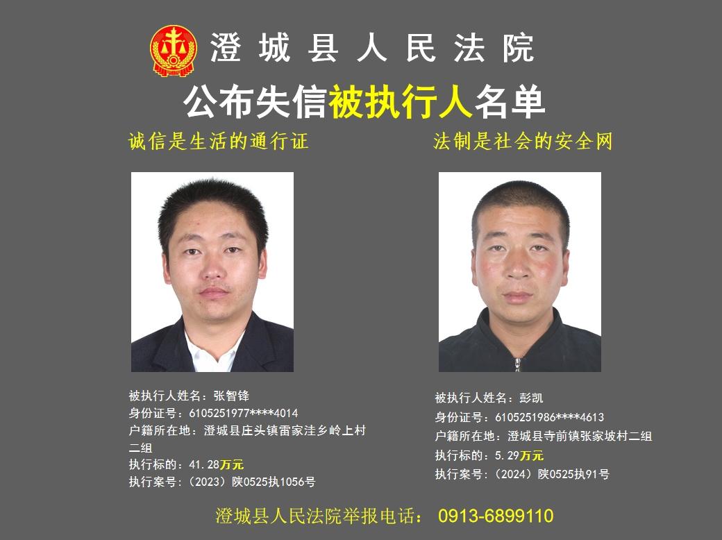 澄城县人民法院公布2024年第四批失信被执行人名单