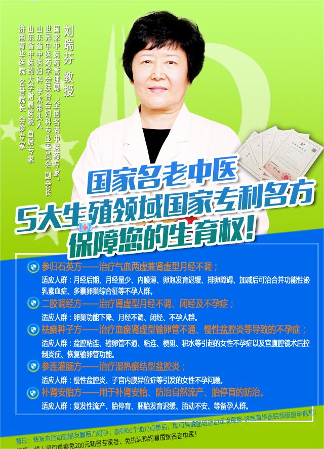济南青华医院:名老中医刘瑞芬教授五大专利名方,保障您的生育权