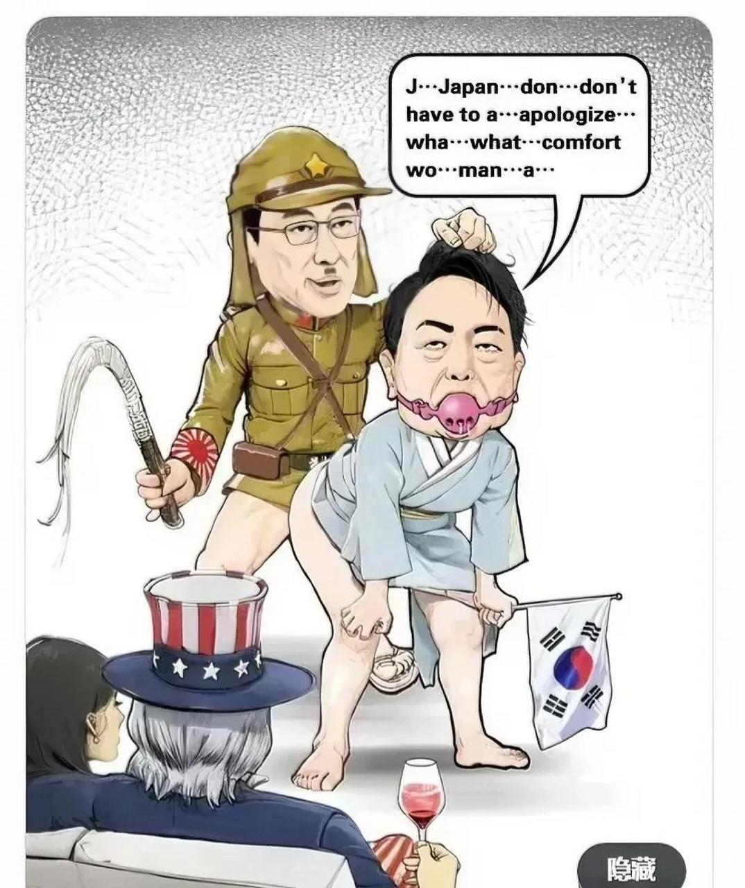 近日,韩国尹某某在国际大舞台上跳得很欢,外网上网友画了一幅图, 图片