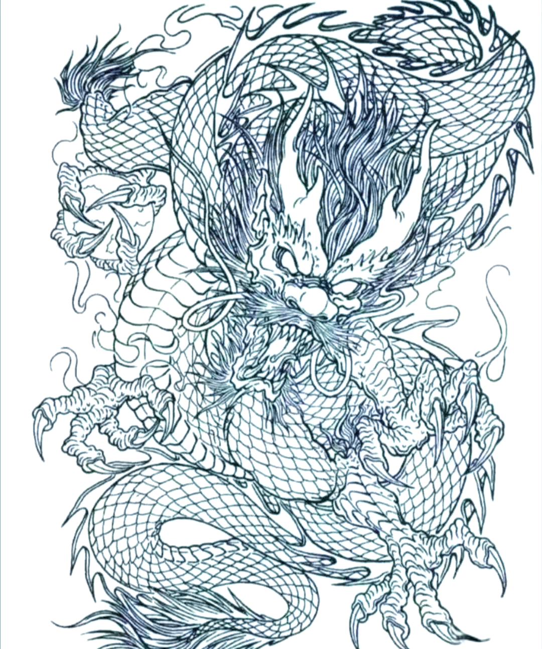 龙纹身手稿的寓意:王者的象征与内心的强大