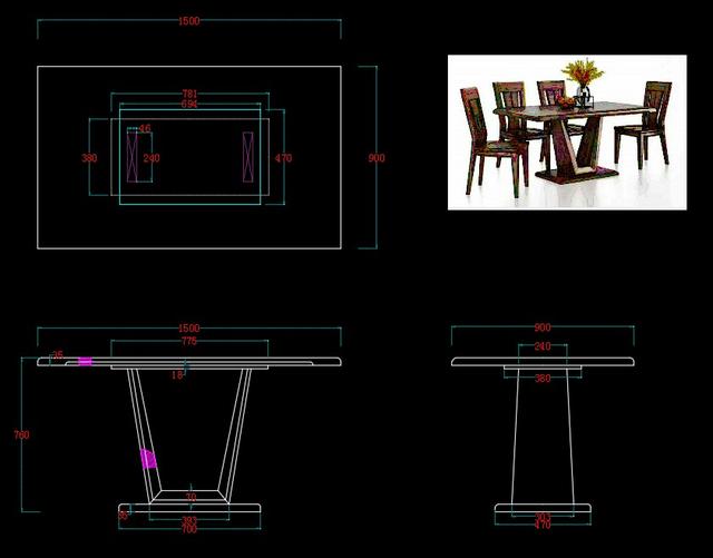 全屋家具定制餐桌茶几边几cad生产下单图三视图家具设计彩图