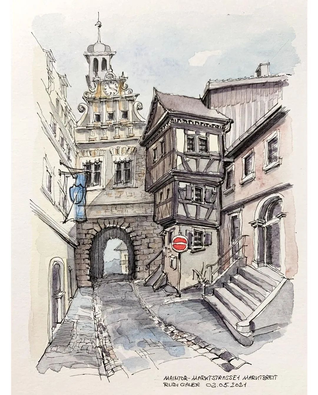 水彩|钢笔淡彩建筑水彩 rudi gauer水彩建筑