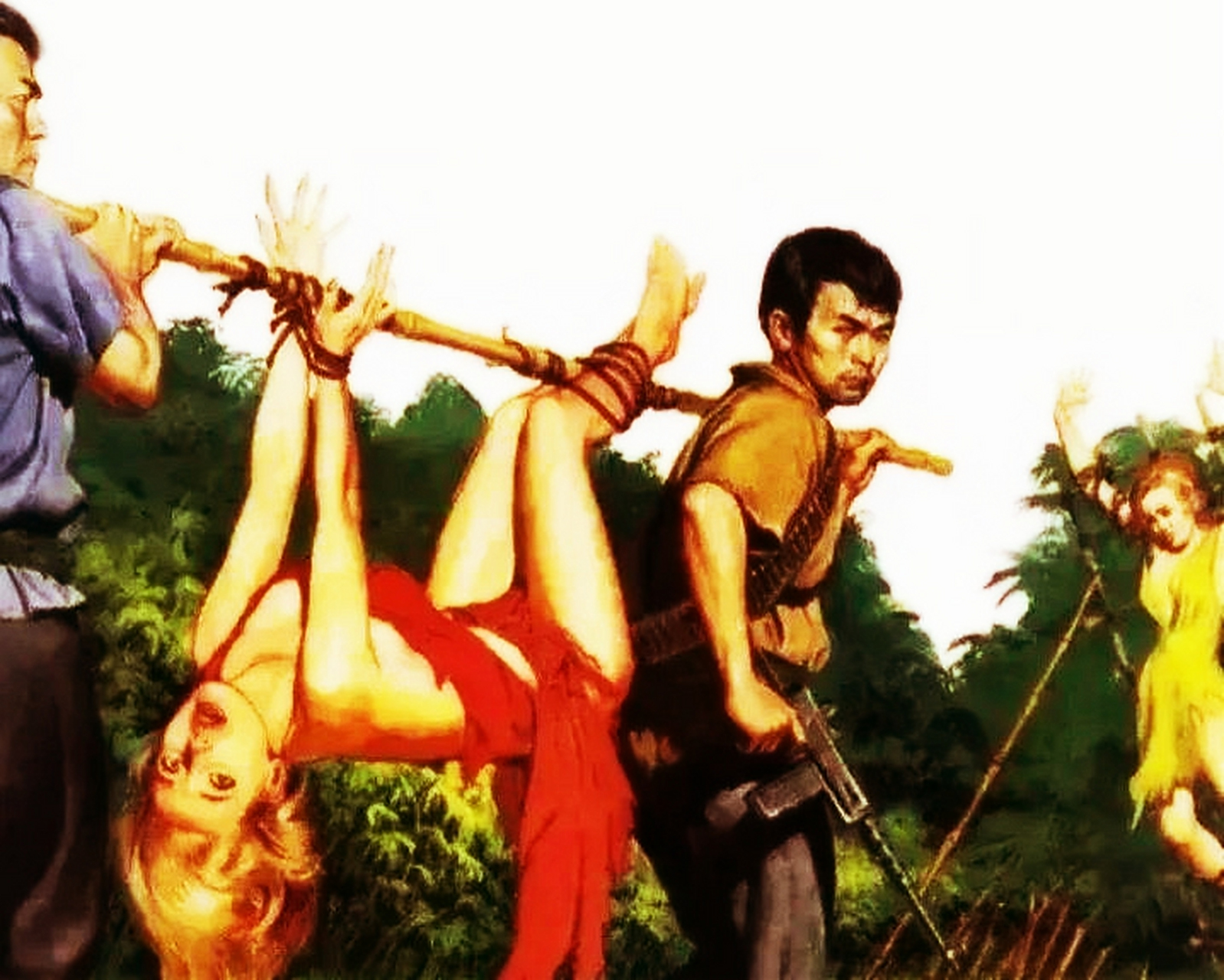 这部动画片制作于1960年代.这名美国女子被两名越南男子带走.