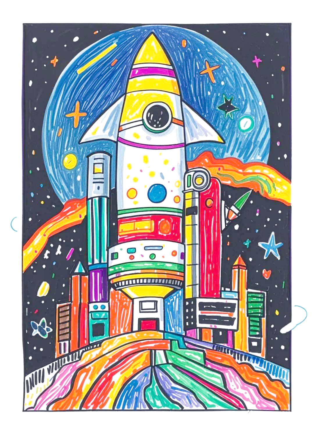 科幻科技和火箭发射为主题的儿童绘画作品精选,激发孩子们的创意灵感