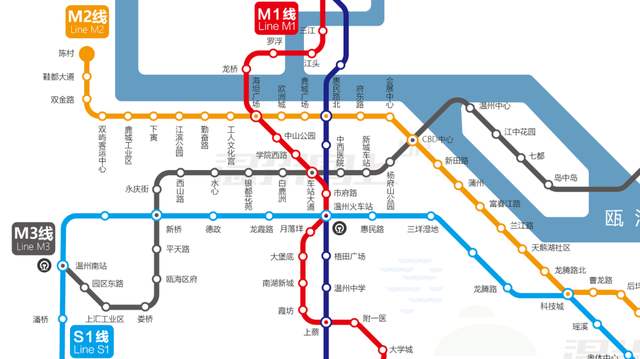 温州轨道交通(地铁)m1线:永嘉县～鹿城区～瓯海区