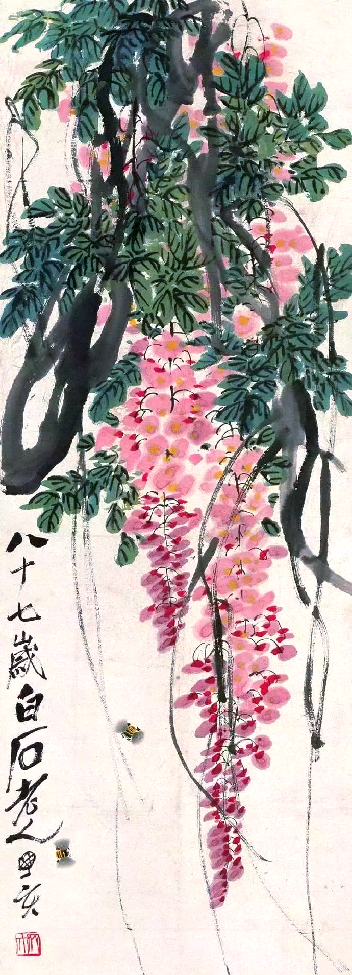 齐白石笔下的紫藤花开,美不胜收!