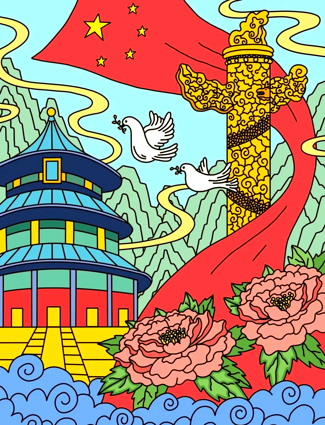 绘画艺术中的爱国爱党情怀,展现中华大地的壮丽篇章