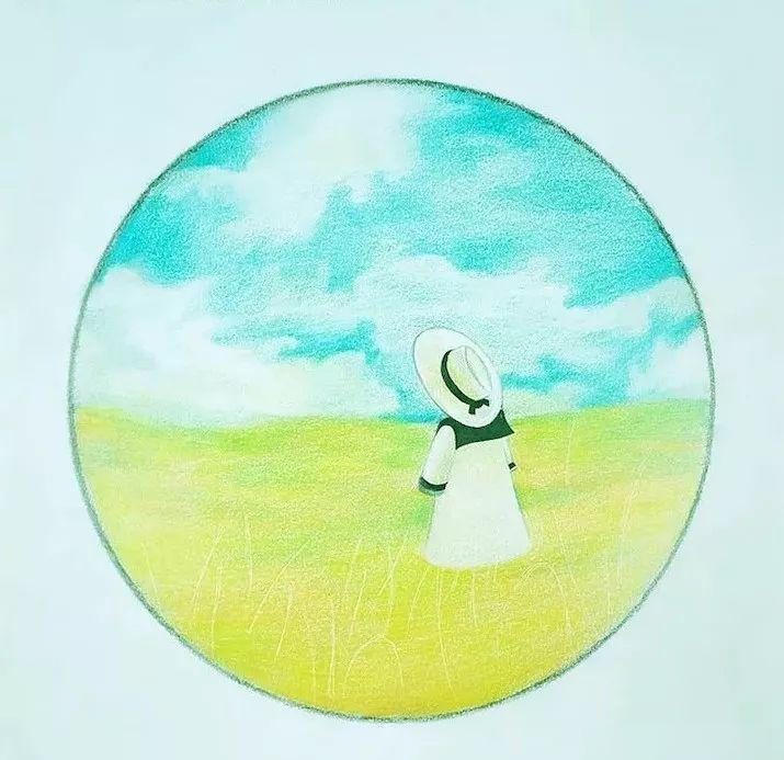 练习-尝试圆形构图的彩铅小风景