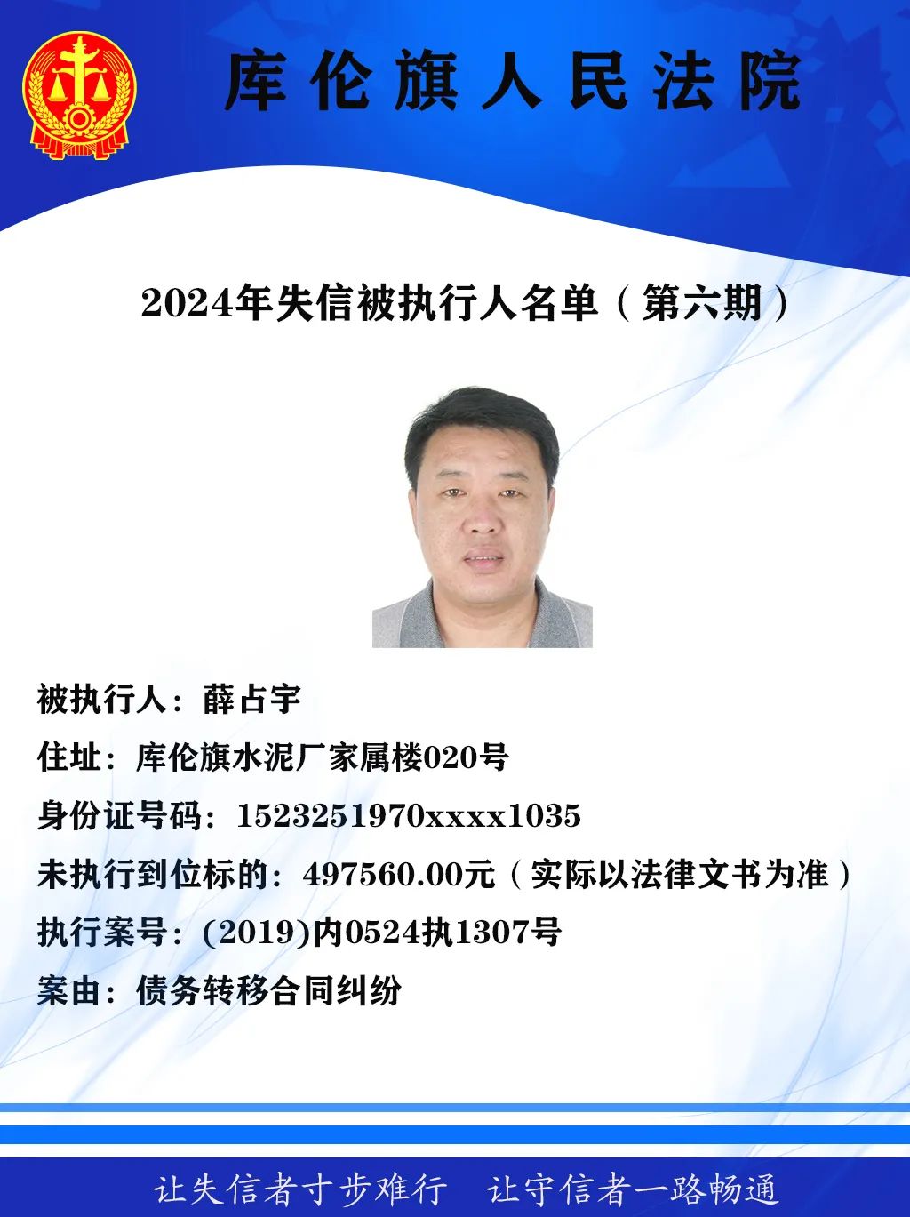 库伦旗人民法院曝光失信被执行人名单【第六期】