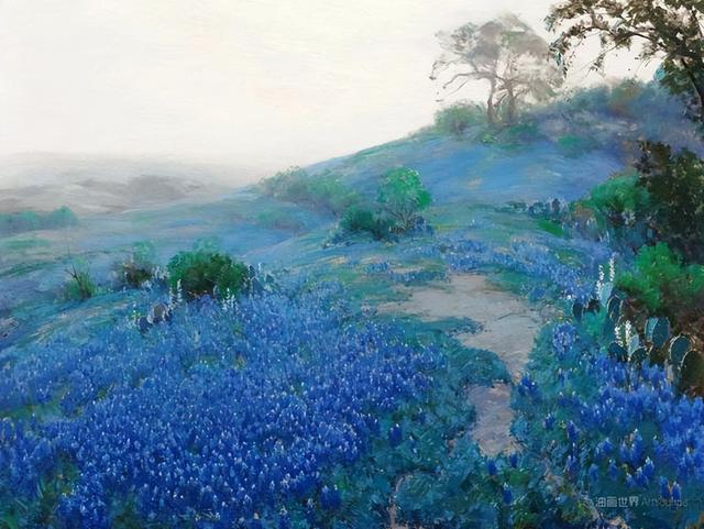 蓝色系的油画风景,好治愈!