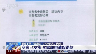 央视曝光仅退款敲诈套路：2700次恶意仅退款男子获刑1年6个月