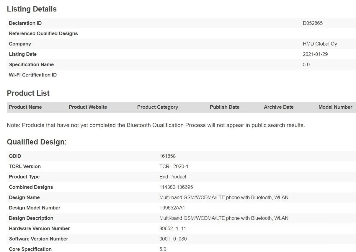诺基亚新机通过蓝牙认证,联发科芯片,或为诺基亚 2.4 后续产品