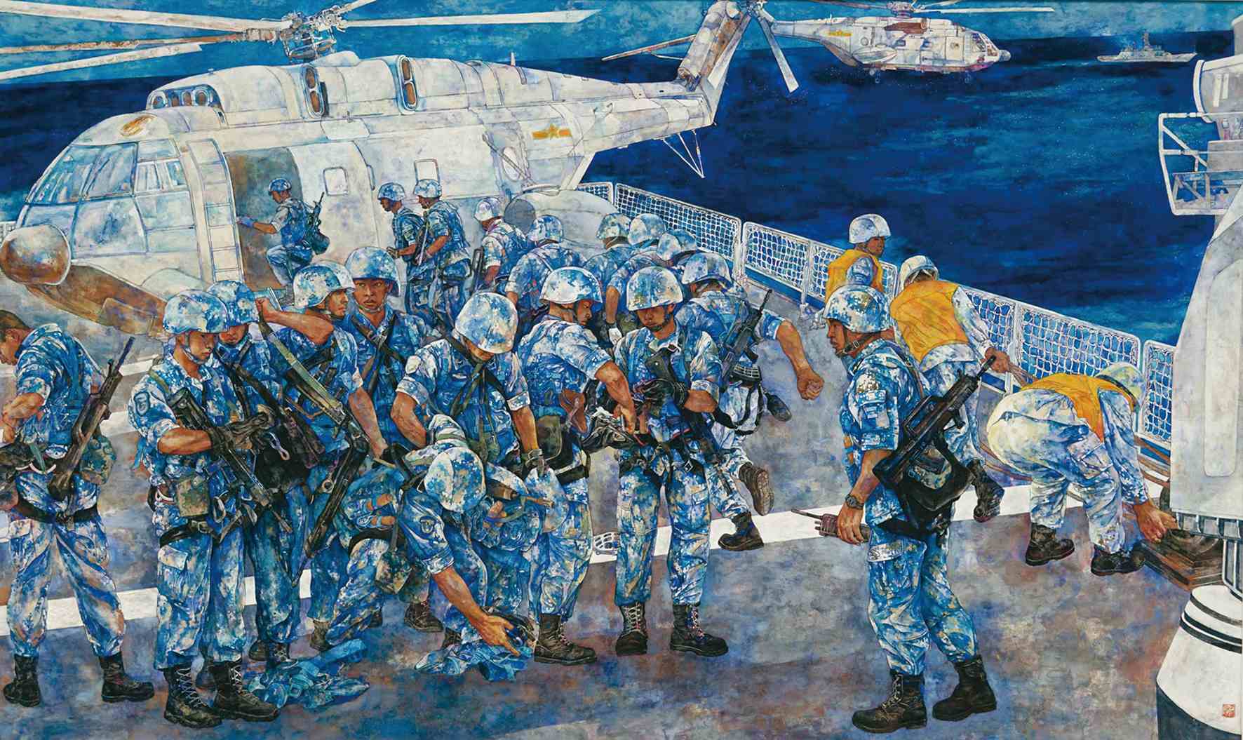 深蓝·深蓝(岩彩画) 2019年 刘鲁新军旅美术家创作队伍的"突击占领