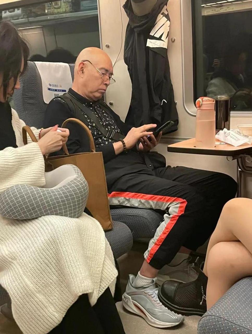 动车上看到在《甄嬛传》中饰演甄嬛的爹甄远道演员沈保平,一身打扮花