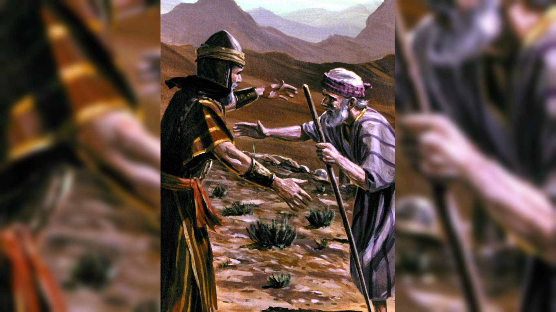 雅各与曾要杀自己的以扫重逢.两人相拥而泣,结束了二十年的恩怨