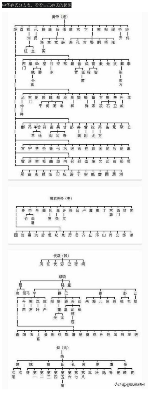 中华姓氏分支表,看看自己姓氏起源