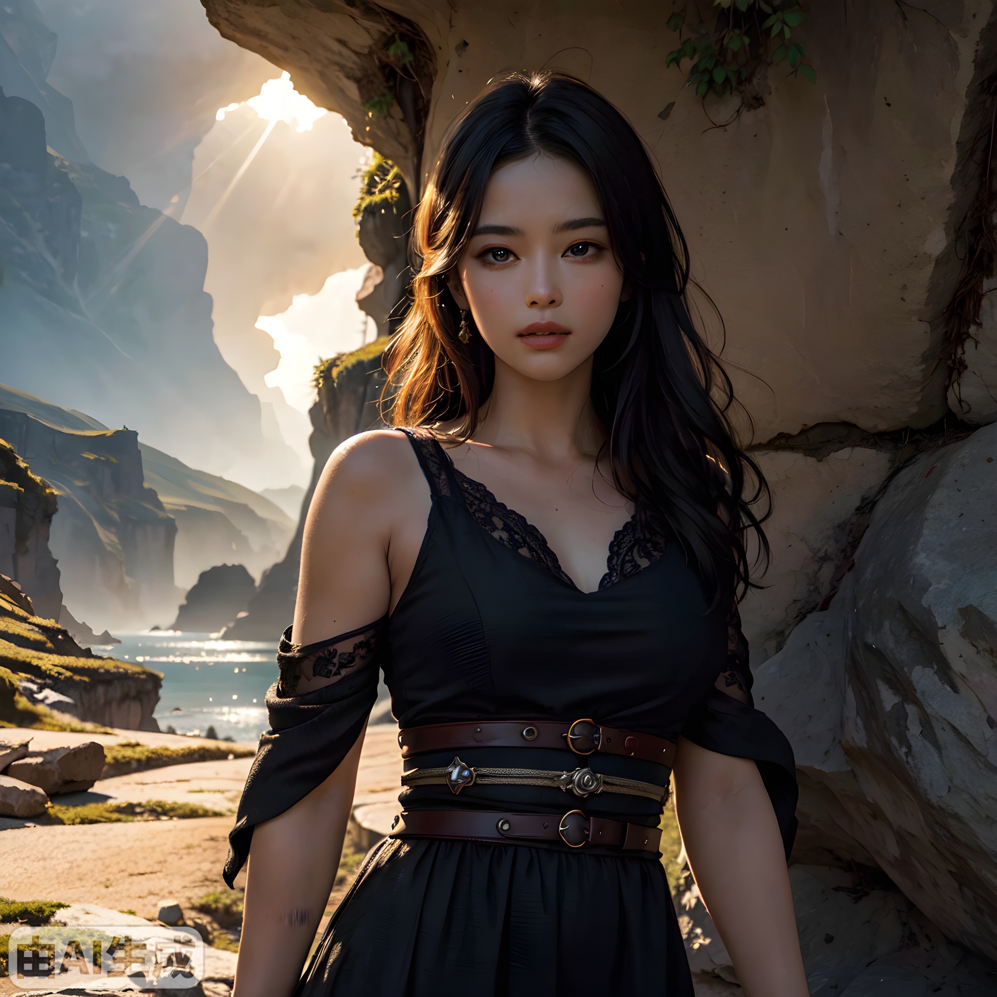 火山的,神圣光芒,超凡脱俗的美女