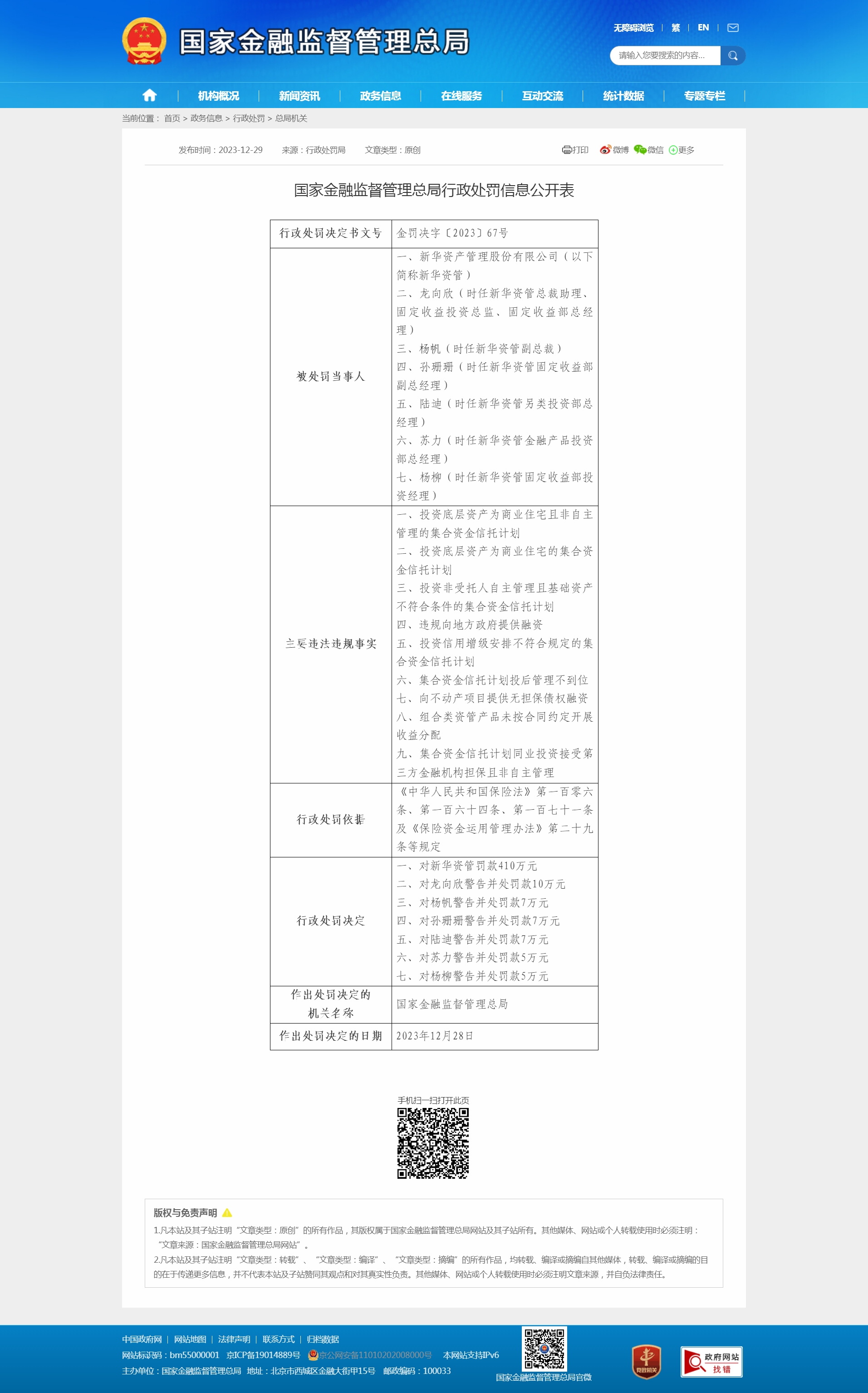 新华资产管理股份有限公司及相关责任人被罚