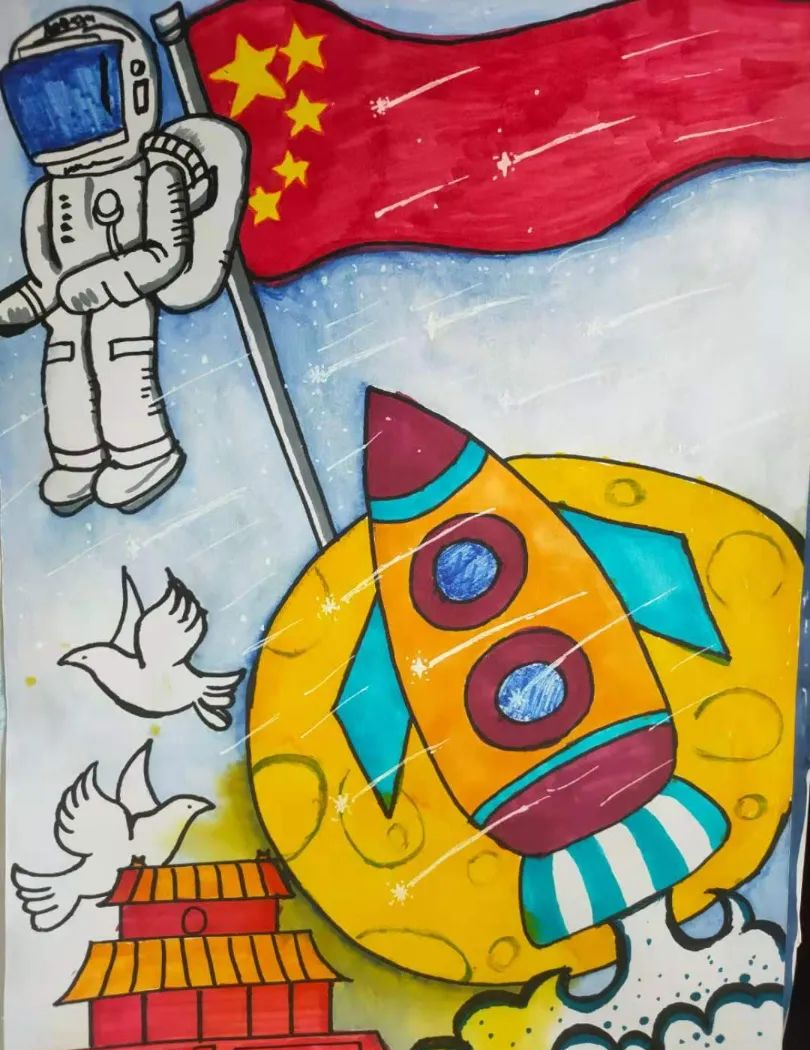 少年儿童用画笔描绘2035年盛世蓝图