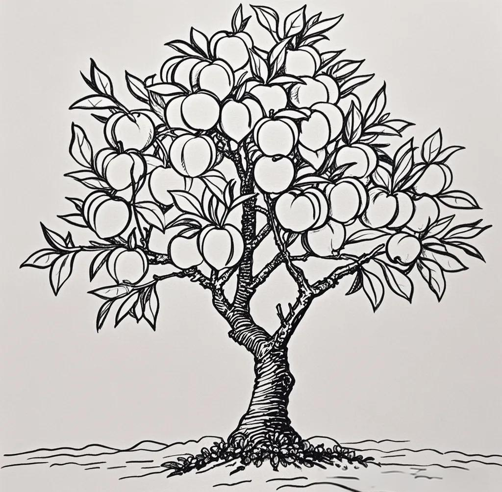 桃树简笔画线稿图绘画技巧详解
