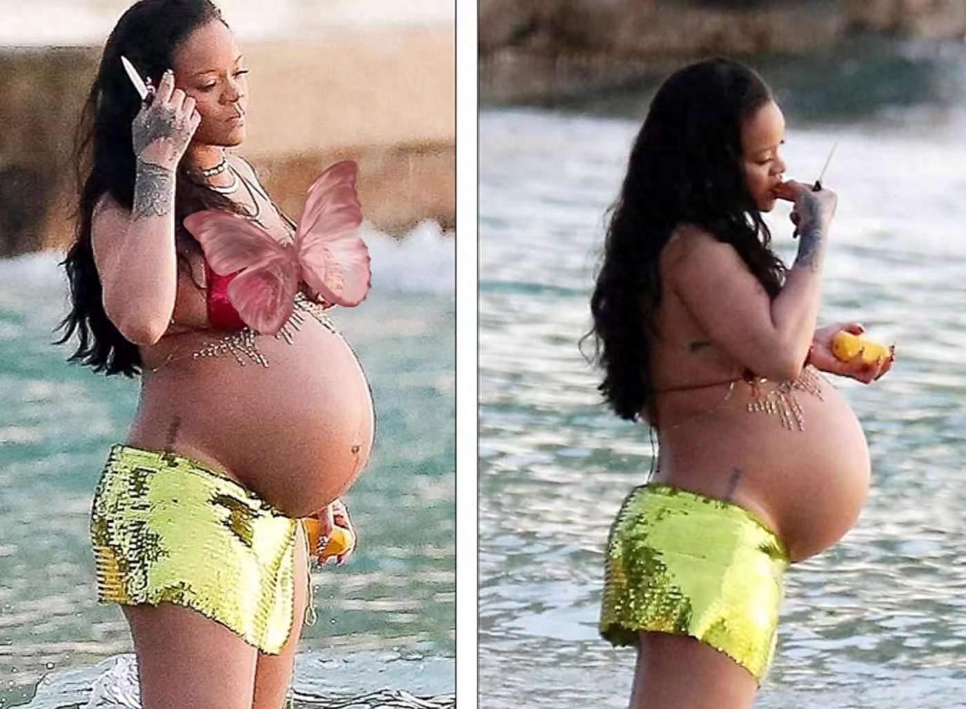海边孕妇蕾哈娜放飞自我,穿液体比基尼吃水果惊艳全场!
