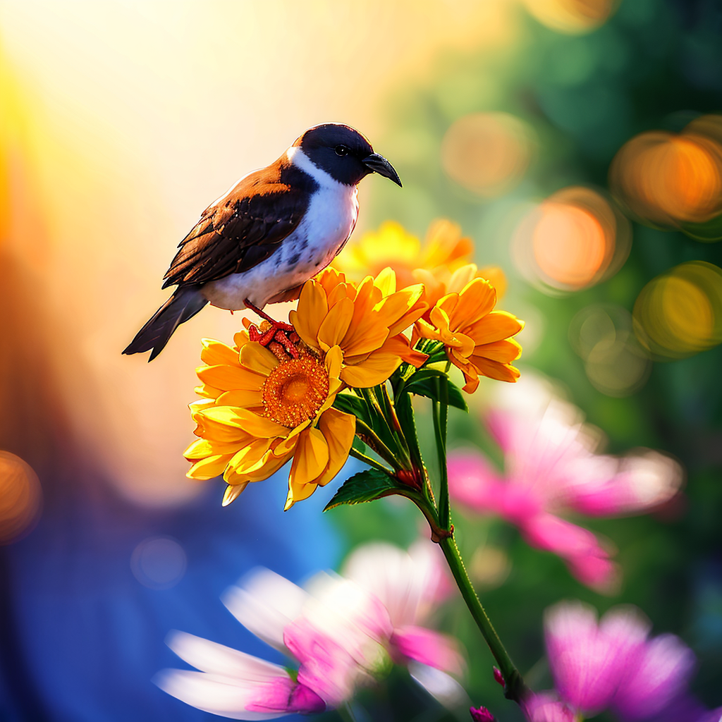 小鸟,鲜花,和谐