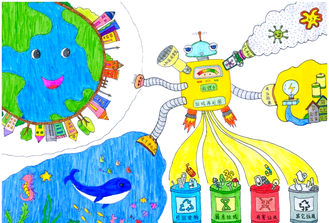 众多"共建无废城市 共享绿色生活"主题的创意作品展示