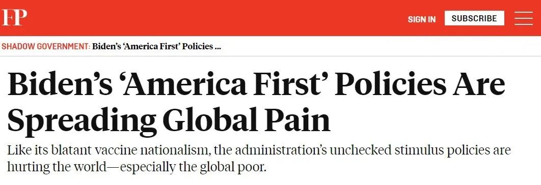 拜登的"美国优先"政策正在向全球传播痛苦