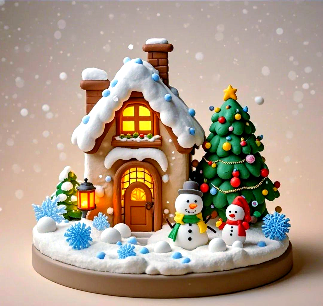 粘土手工制作:打造温馨小雪屋场景