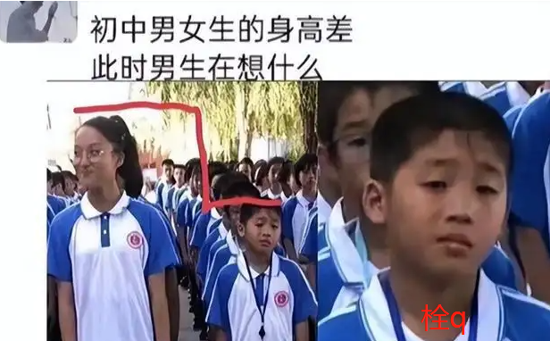 初一新生在操场站排,男女同学身高差距太明显,男生家长竟很放心