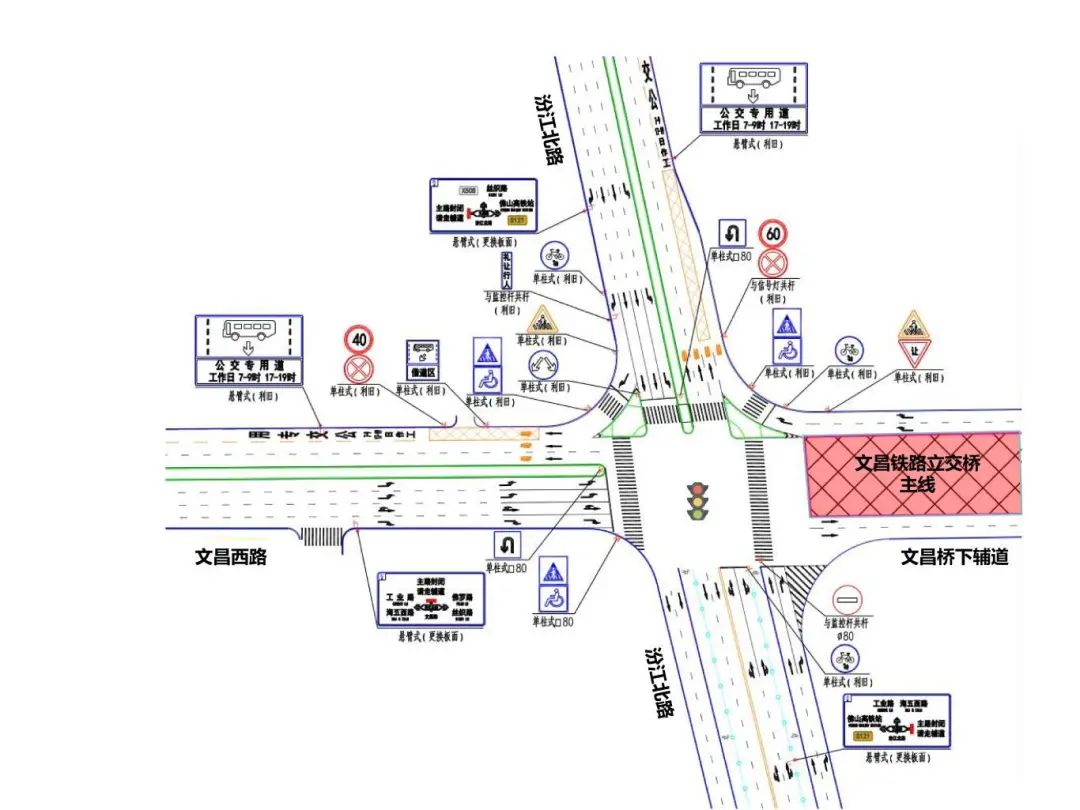 示意图"货站路-文昌路路口"调整文昌路-货站路路口(t字交叉口)调整