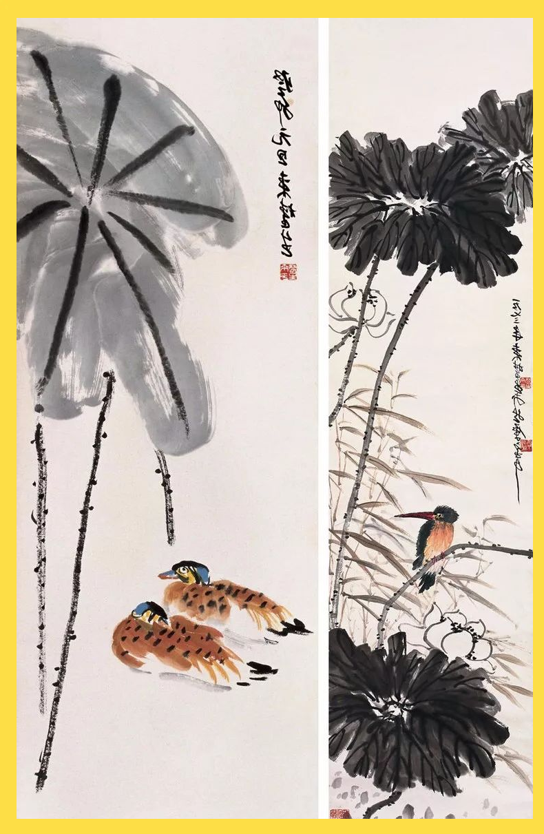 来楚生笔下的荷塘荷花,篆隶笔法入画增添独特魅力