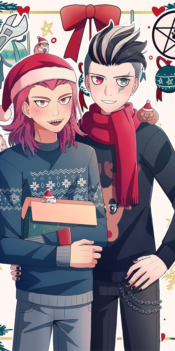 《弹丸论破》田中眼蛇梦x左右田和一,不咋高清的全面屏壁纸分享