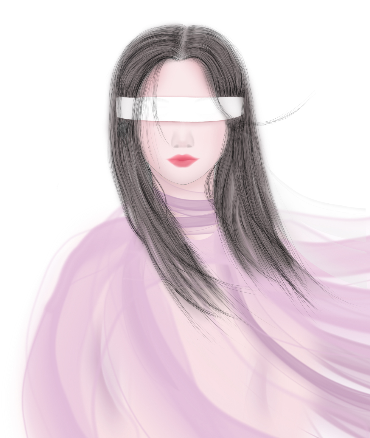 时尚透明手绘纱裙长发神秘蒙眼女孩飘逸仙气