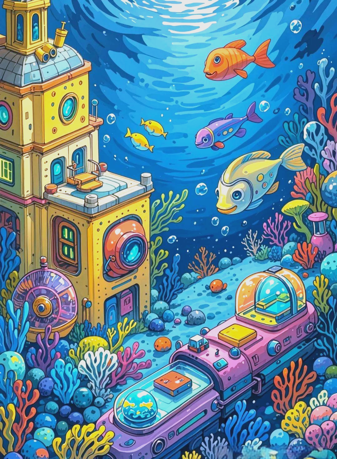 探索未来海底世界:一幅融合海洋与科技的超棒科幻画作